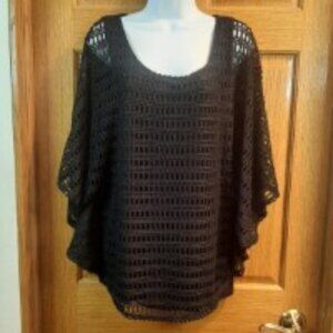 Women's Black Tank Top with attached Crocheted Poncho overlay